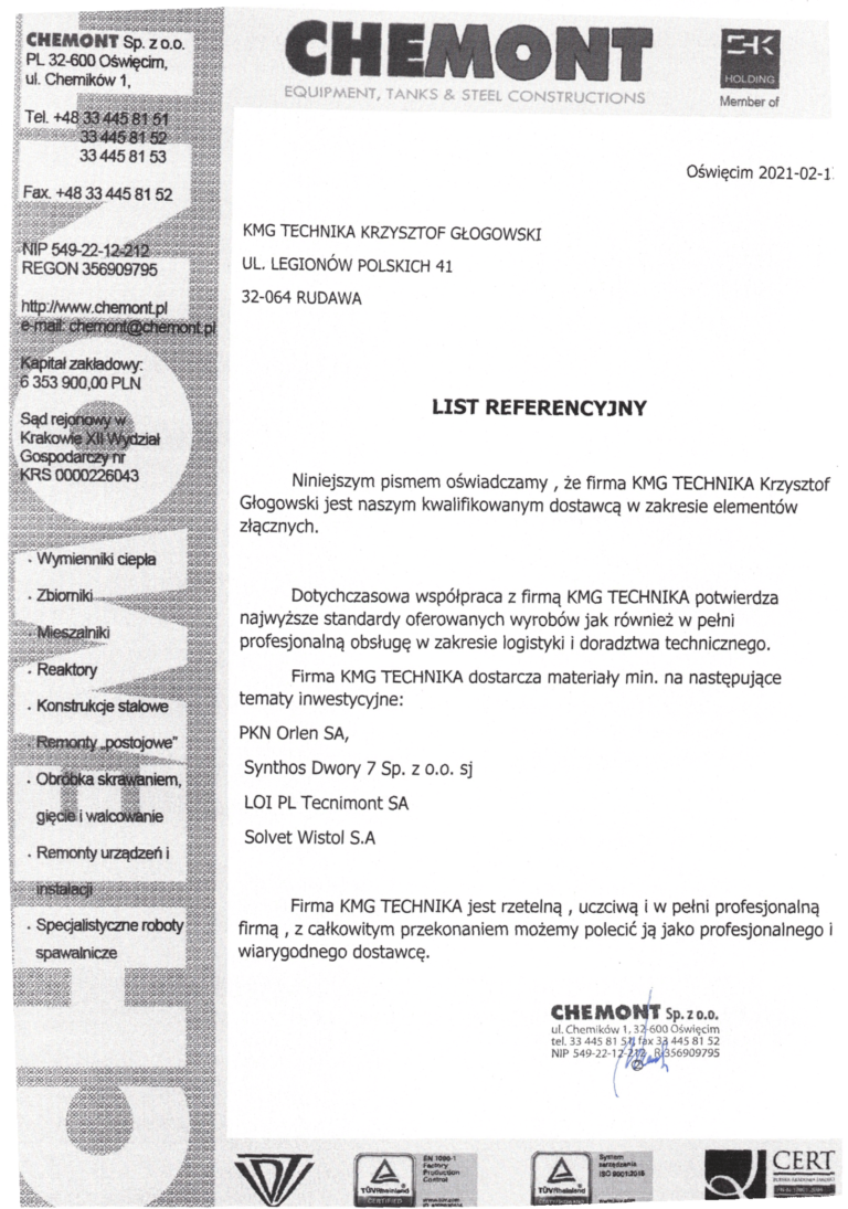 List referencyjny - KMG Technika