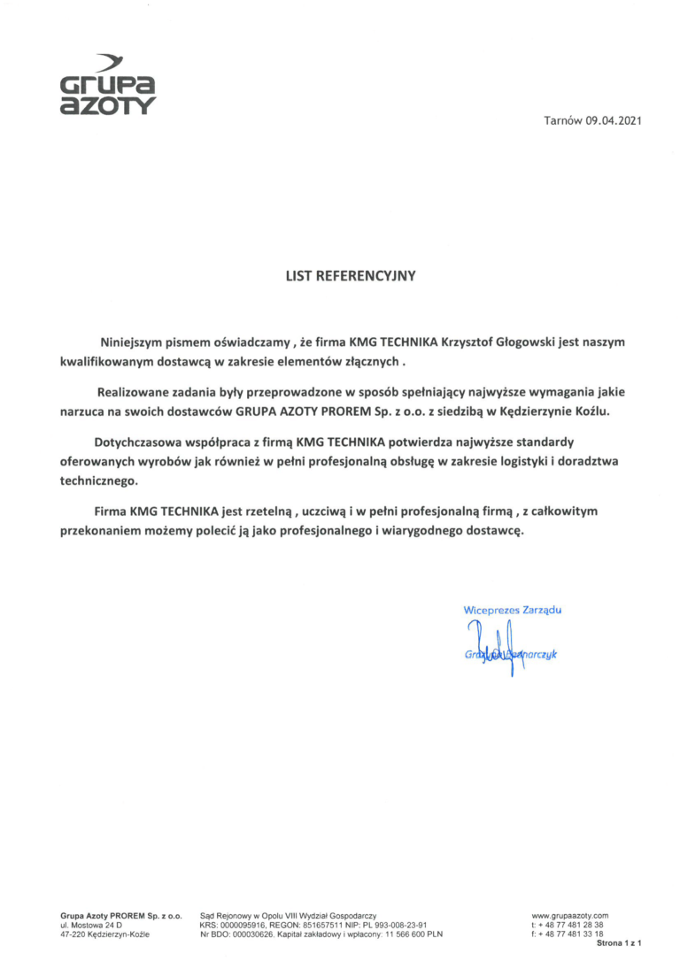 List referencyjny - KMG Technika